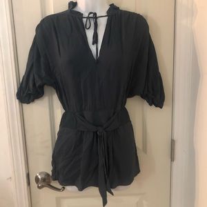BCBGMaxazria 100% Silk Tunic Batwing Belted Doleman Blouse Top XXS 00 XS